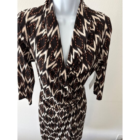 NWT Karen Kane Dress Size M Boho Chic Solar Ikat Faux Wrap Gold Sun Brown Black - Picture 10 of 16
